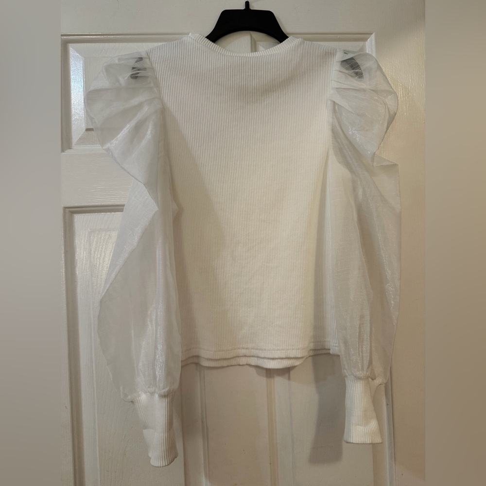 Anthropologie Dolan Elegant Feminine White Puff Organza Sleeve Top - Picture 6 of 6